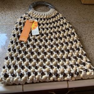 C&C Brown Beige Beaded Tote Bag